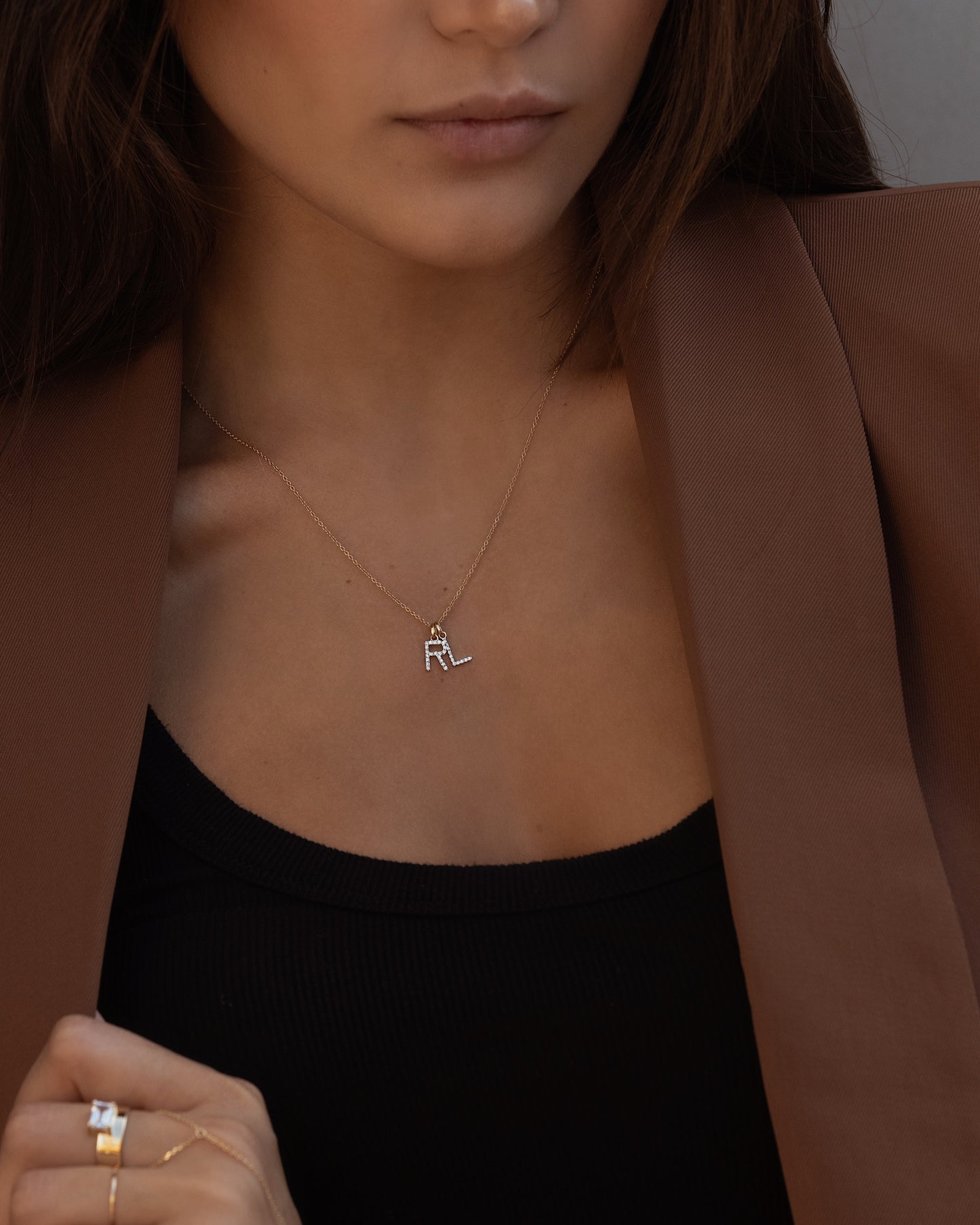 14K Large Diamond Initial Necklace