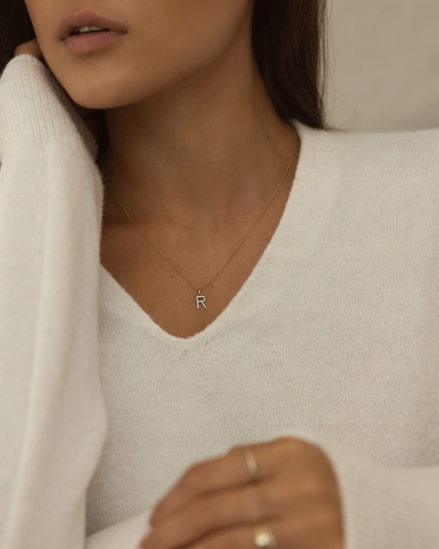 14K Large Diamond Initial Necklace