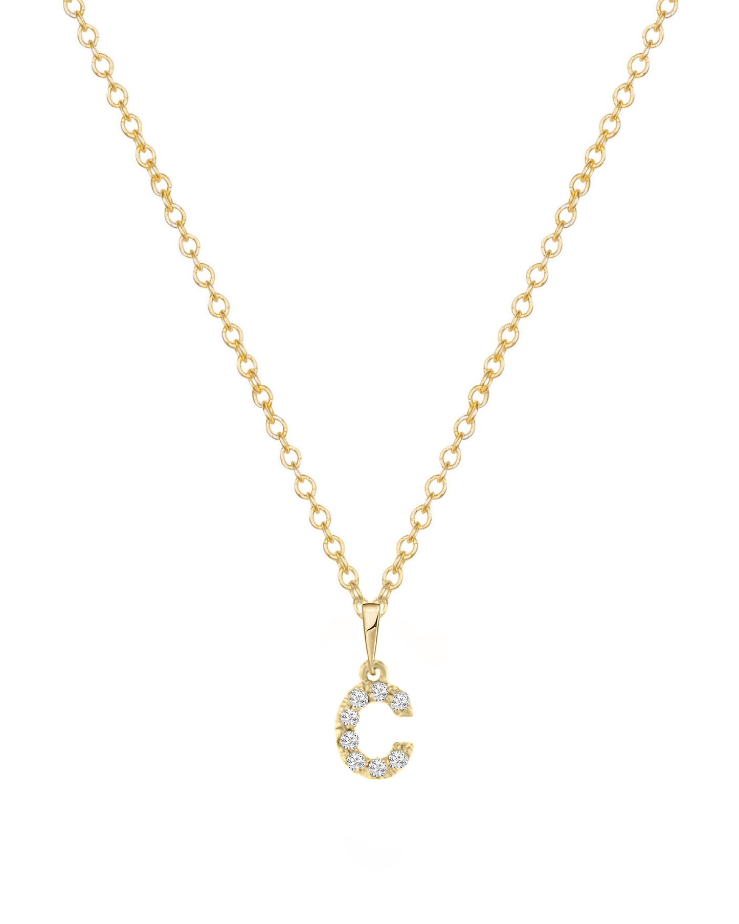 14K Tiny Diamond Initial Necklace