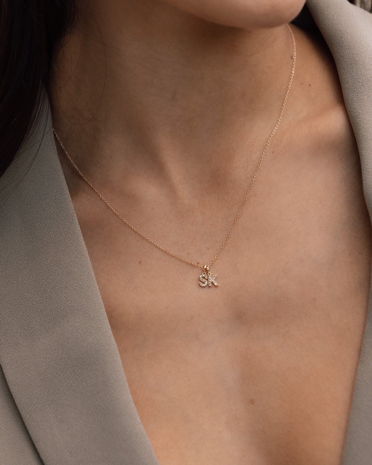 14K Tiny Diamond Initial Necklace