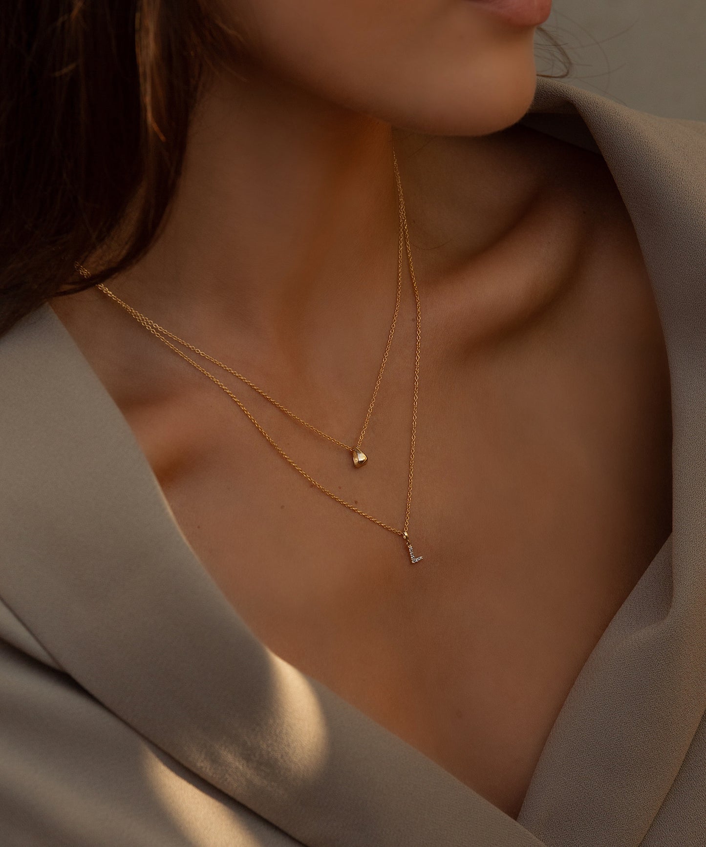 14K Tiny Diamond Initial Necklace