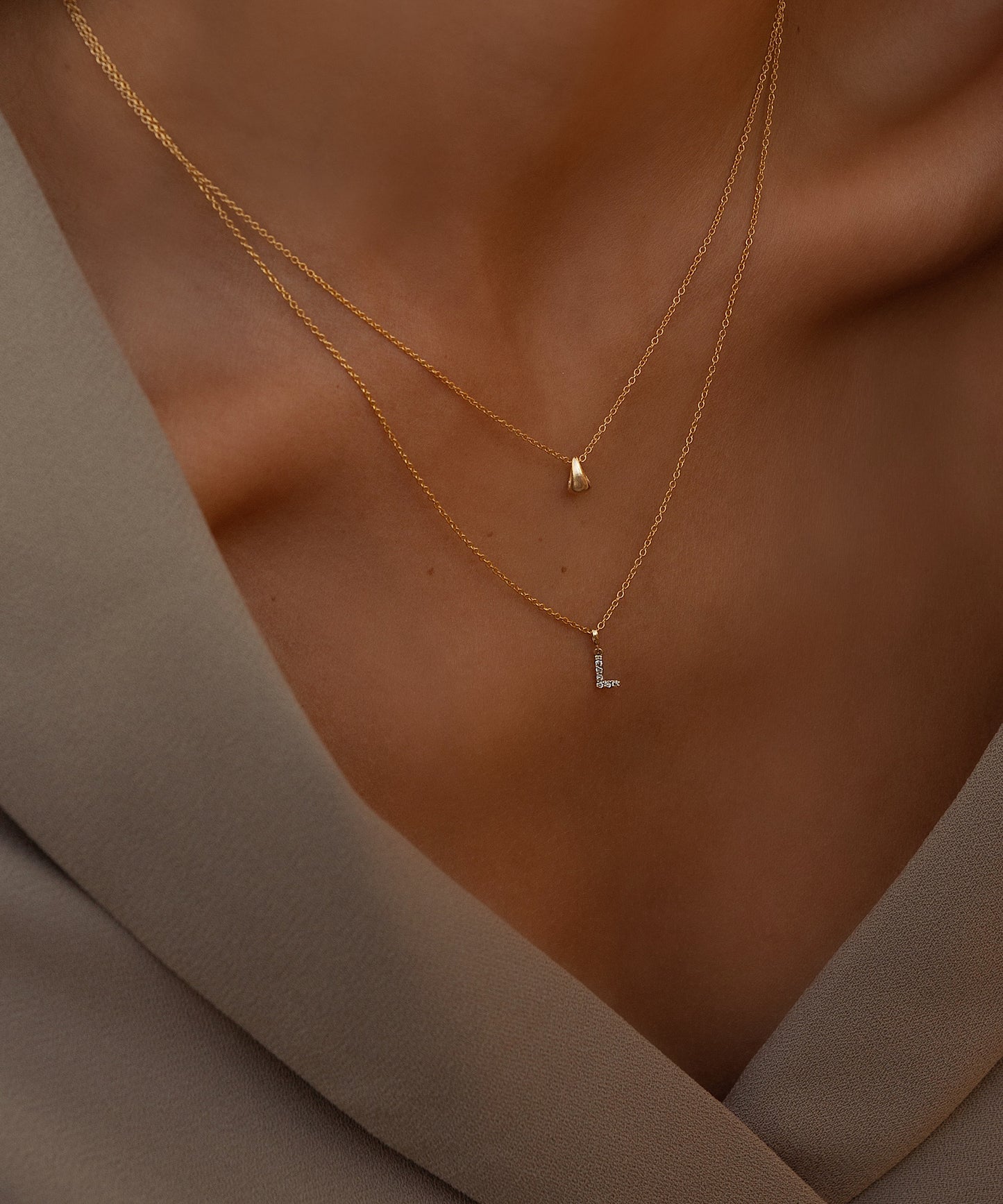 14K Tiny Diamond Initial Necklace