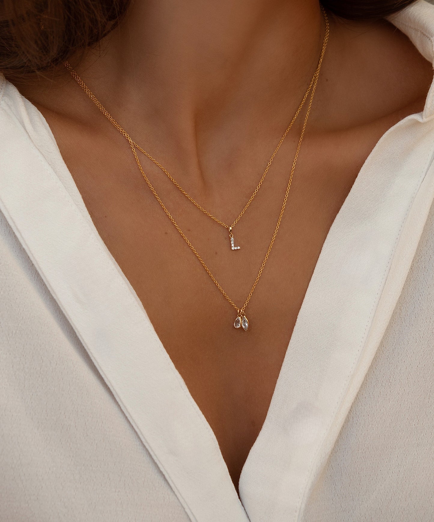 14K Tiny Diamond Initial Necklace