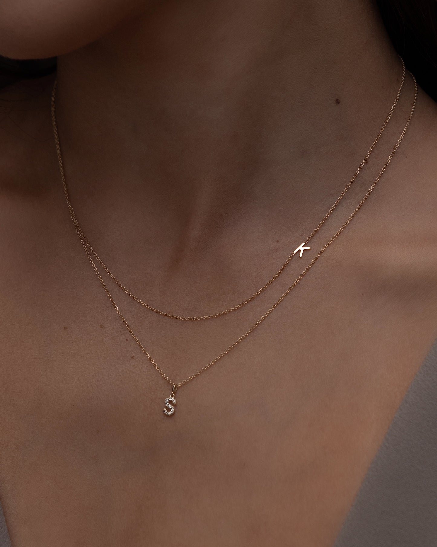 14K Tiny Diamond Initial Necklace