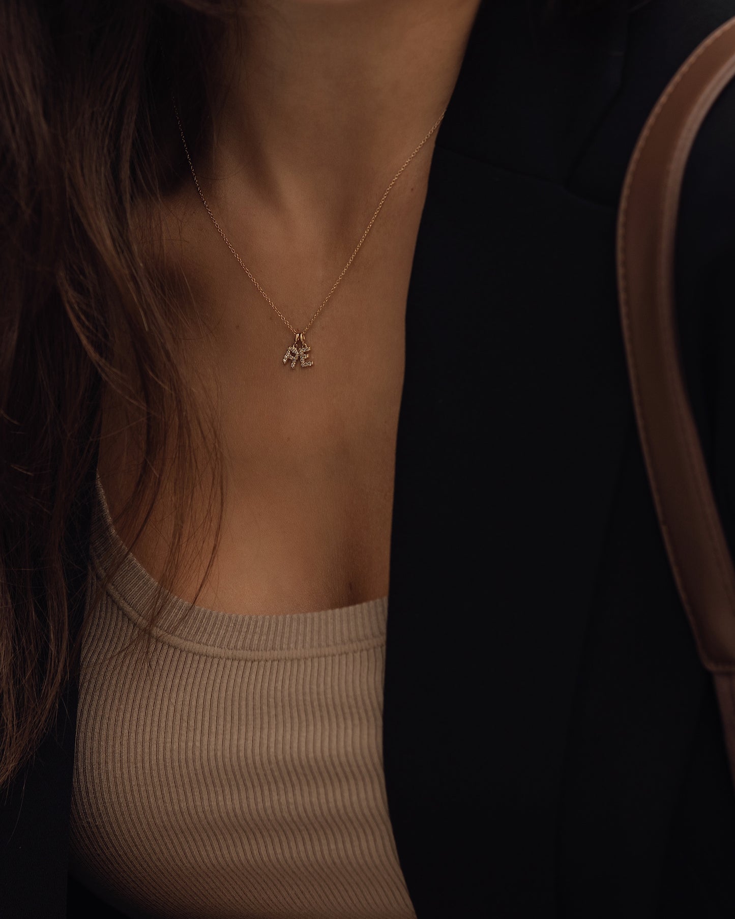 14K Tiny Diamond Initial Necklace