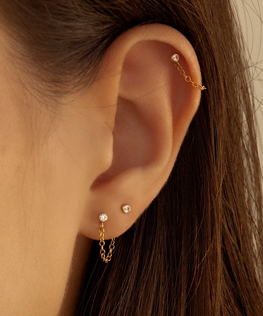 Double Piercing Earring Two Hole Earring Double Chain Earring | Wish