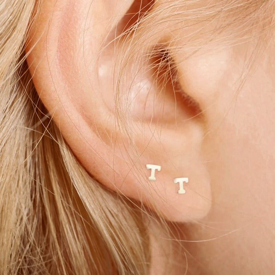 Small initial hot sale stud earrings