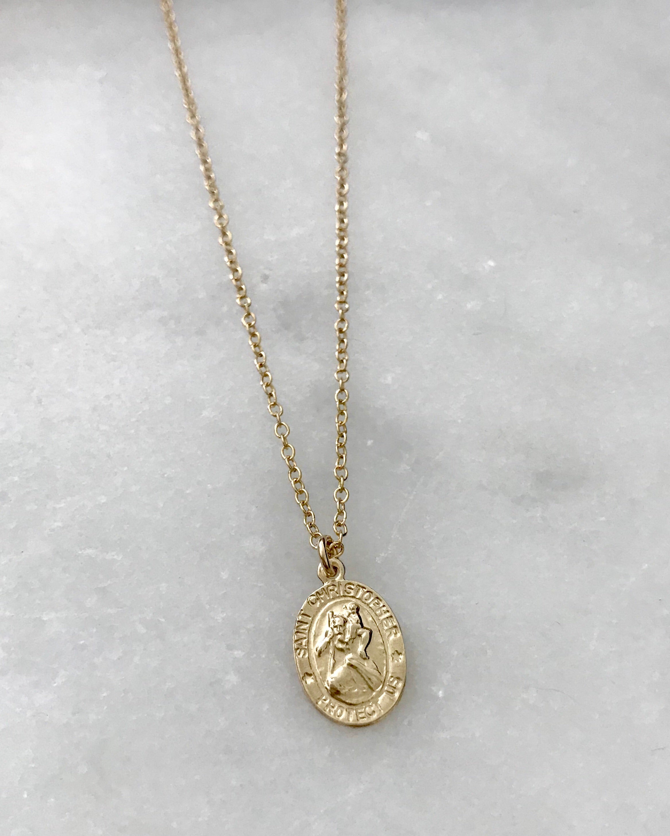 Saint Medal Necklace - Saint Christopher Solid Pendant Necklace With Chains  25mm